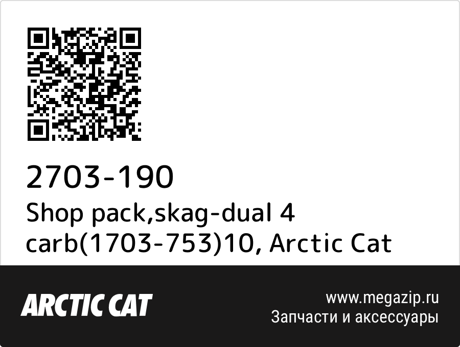 

Shop pack,skag-dual 4 carb(1703-753)10 Arctic Cat 2703-190