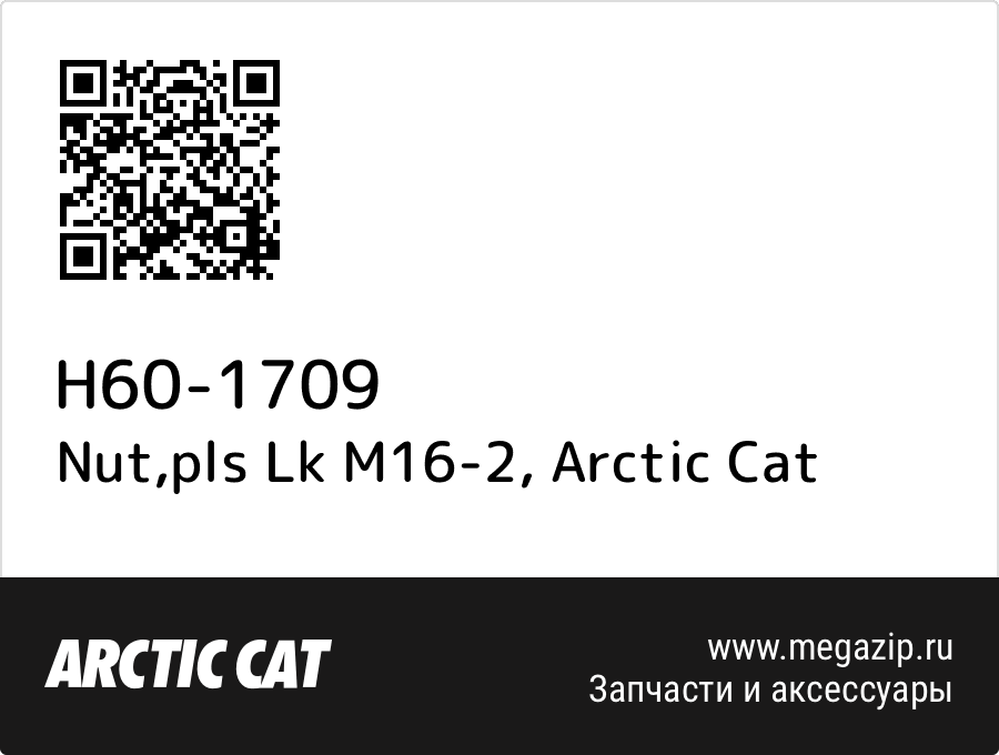 

Nut,pls Lk M16-2 Arctic Cat H60-1709