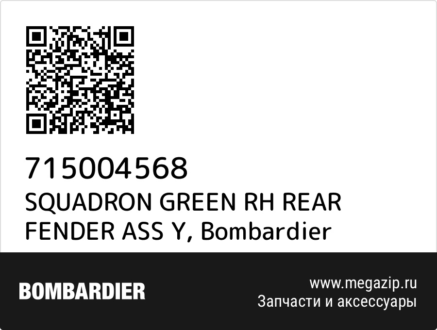 

SQUADRON GREEN RH REAR FENDER ASS Y Bombardier 715004568