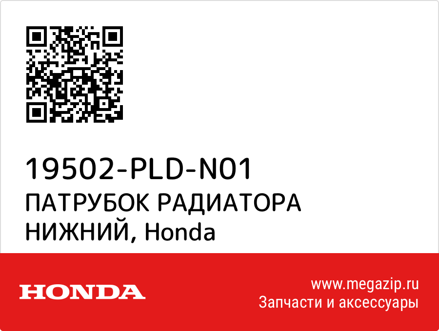 

ПАТРУБОК РАДИАТОРА НИЖНИЙ Honda 19502-PLD-N01