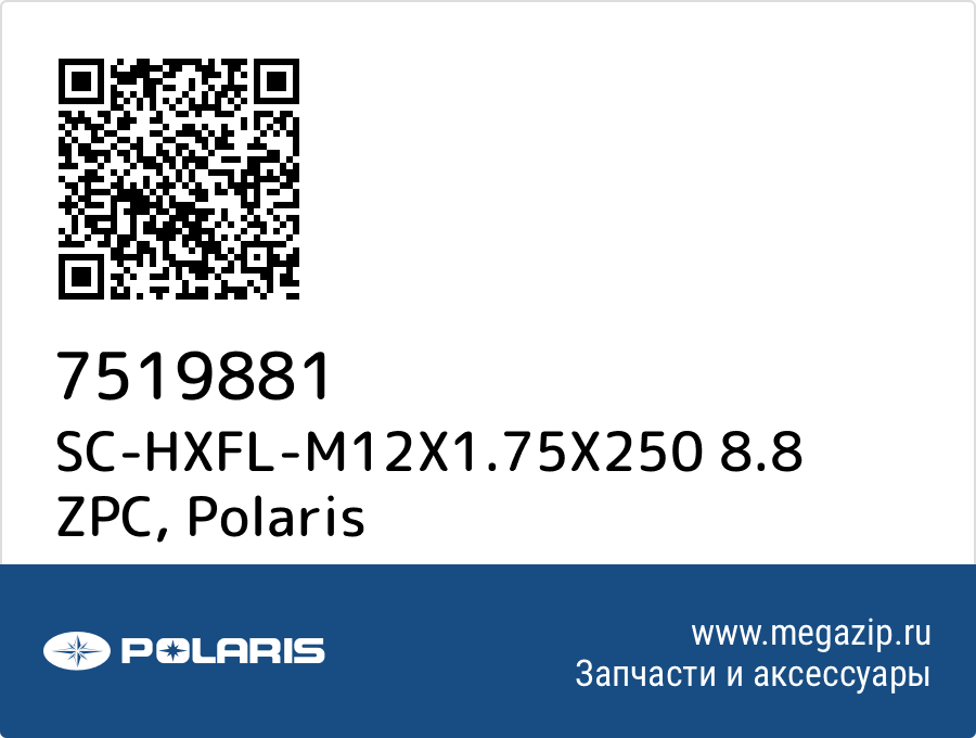 

SC-HXFL-M12X1.75X250 8.8 ZPC Polaris 7519881