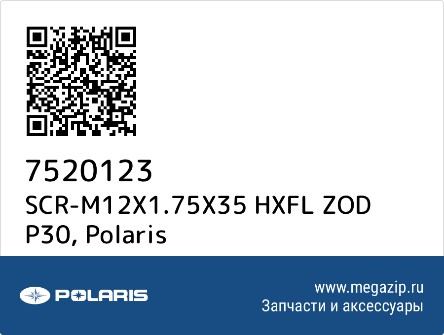 

SCR-M12X1.75X35 HXFL ZOD P30 Polaris 7520123